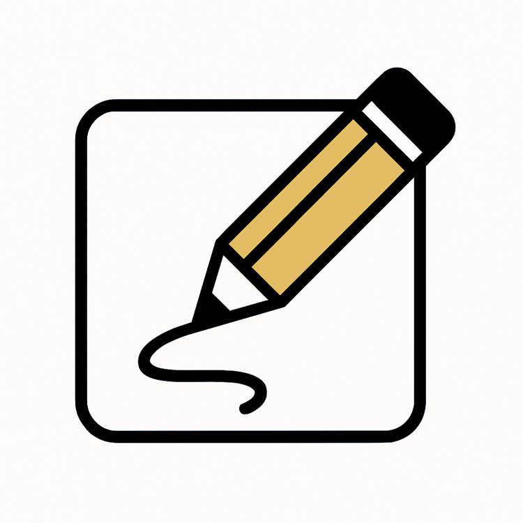 Gold and black pencil drawing on a white square representing graphic design