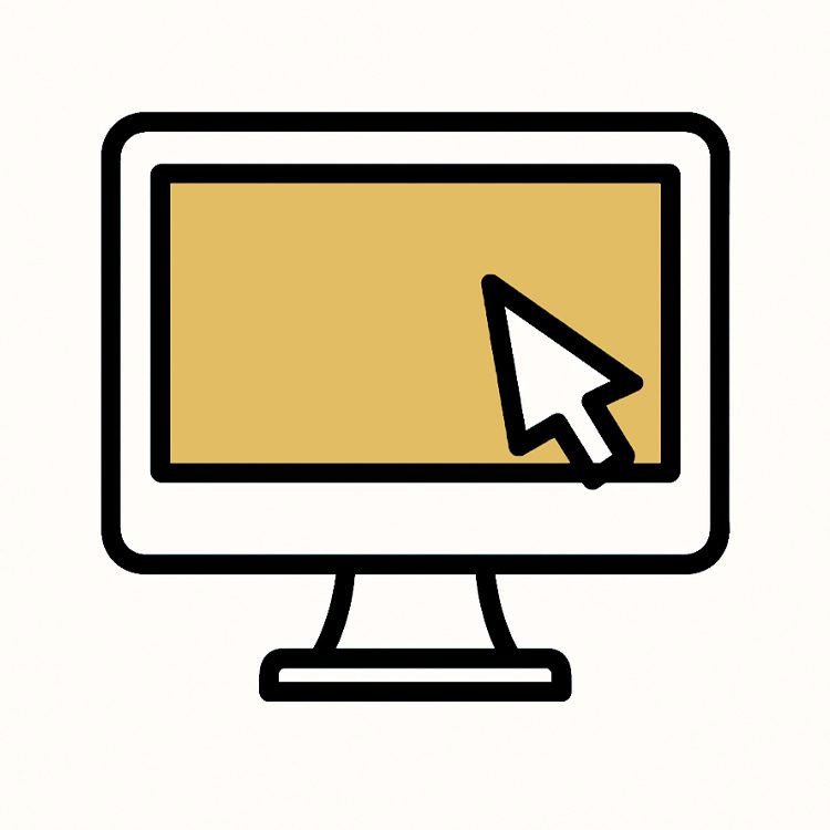Gold-colored computer monitor with a black cursor icon representing web development